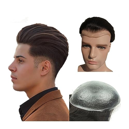 Perücken Für Männer Männliche Protheseneinheiten Echthaar 0,04 mm Dünne Haut Haarteile 8x10" PU-Basis Toupet Haarersatzsystem für Herren 110% Dichte #2 Dunkelbraun Haarteile Für Mann von YCCHAH