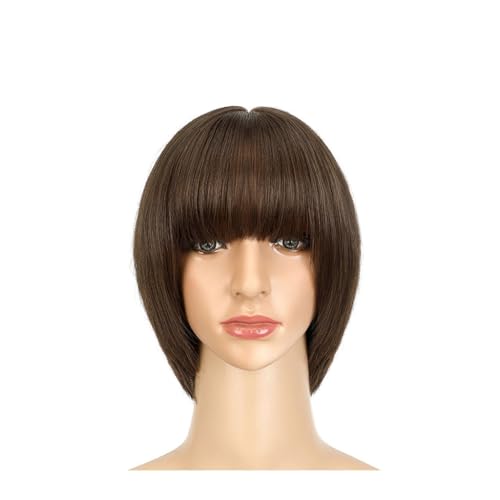 Perücken Menschliches Haar Perücke Kurzes Haar für Damen mit Pony, Natürliche Simulierte Perücke, Mode Kurz Gerade Haar Frauen Perücken(B) von YCCHAH