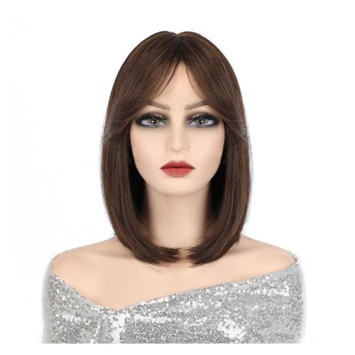 Perücken aus Naturhaar Perückenkopf, universelle Perücke Cos für Frauen, volle Kopfbedeckung mit natürlichem Pony, modisch, Perücken für Frauen (D) von YCCHAH