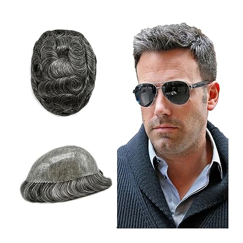 Perücken für Männer Toupee Herren Perücke für kurze Haare 6 Zoll 8 × 10 "Full Poly Skin Kapillarprothese Herren Toupee Männliche Haarspitzen Indisches Haar Injizierte transparente PU-Leder Parru von YCCHAH