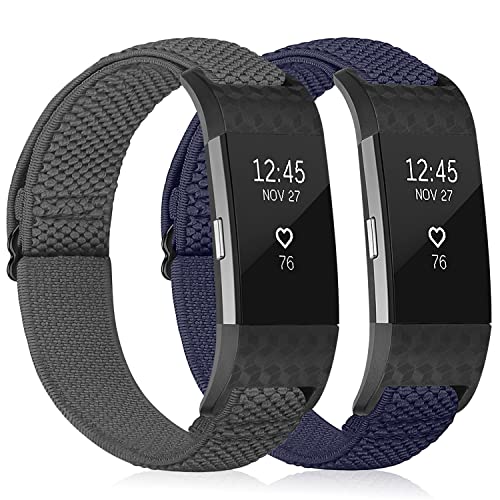 YCHDDER Solo Loop Elastische Armband kompatibel mit Fitbit Charge 2，Einstellbare Gemütlich Atmungsaktives Dehnbarer Nylon Sport Ersatzarmbänder für Herren Damen von YCHDDER