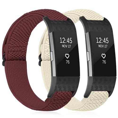 YCHDDER Solo Loop Elastische Armband kompatibel mit Fitbit Charge 2，Einstellbare Gemütlich Atmungsaktives Dehnbarer Nylon Sport Ersatzarmbänder für Herren Damen von YCHDDER