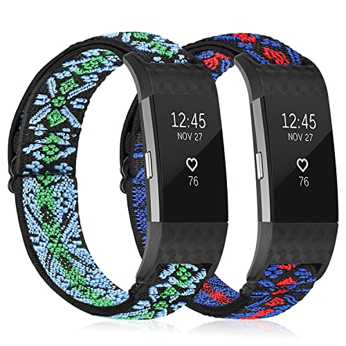 YCHDDER Solo Loop Elastische Armband kompatibel mit Fitbit Charge 2，Einstellbare Gemütlich Atmungsaktives Dehnbarer Nylon Sport Ersatzarmbänder für Herren Damen von YCHDDER