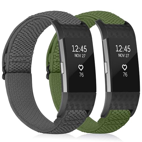 YCHDDER Solo Loop Elastische Armband kompatibel mit Fitbit Charge 2，Einstellbare Gemütlich Atmungsaktives Dehnbarer Nylon Sport Ersatzarmbänder für Herren Damen von YCHDDER