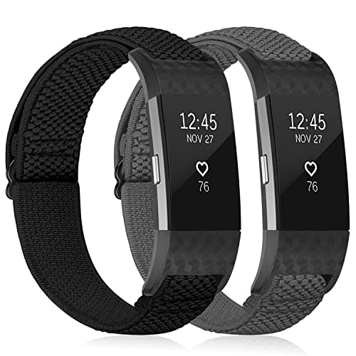 YCHDDER Solo Loop Elastische Armband kompatibel mit Fitbit Charge 2，Einstellbare Gemütlich Atmungsaktives Dehnbarer Nylon Sport Ersatzarmbänder für Herren Damen von YCHDDER