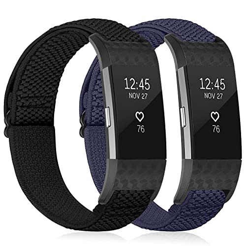 YCHDDER Solo Loop Elastische Armband kompatibel mit Fitbit Charge 2，Einstellbare Gemütlich Atmungsaktives Dehnbarer Nylon Sport Ersatzarmbänder für Herren Damen von YCHDDER