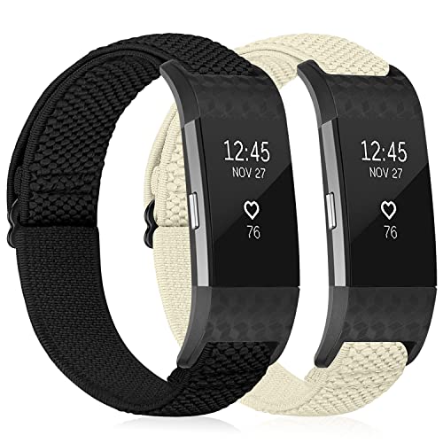 YCHDDER Solo Loop Elastische Armband kompatibel mit Fitbit Charge 2，Einstellbare Gemütlich Atmungsaktives Dehnbarer Nylon Sport Ersatzarmbänder für Herren Damen von YCHDDER