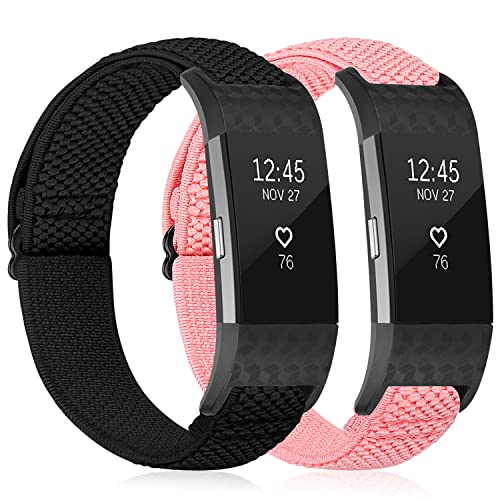 YCHDDER Solo Loop Elastische Armband kompatibel mit Fitbit Charge 2，Einstellbare Gemütlich Atmungsaktives Dehnbarer Nylon Sport Ersatzarmbänder für Herren Damen von YCHDDER