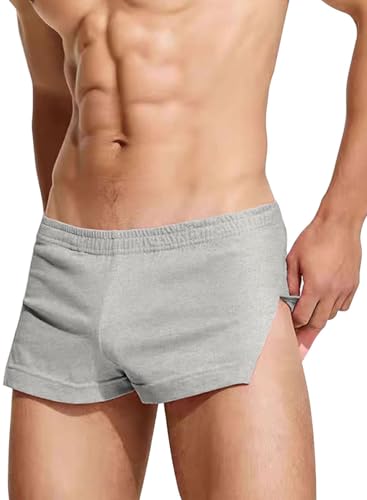 Herren 3" Große Split Side Lounge Shorts Baumwolle zum Schlafen Home Workout Gym Bodybuilding Color Grau Size M von YCHSXAIZ