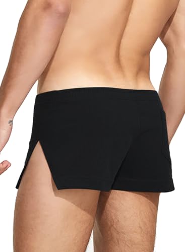 Herren 3" Große Split Side Lounge Shorts Baumwolle zum Schlafen Home Workout Gym Bodybuilding Color Schwarz Size L von YCHSXAIZ