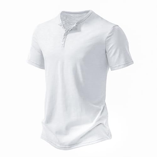 Herren Slub Henley T-Shirts Lässiges Kurzarmhemd Weicher Komfort Normale Passform Color Weiß Size XXL von YCHSXAIZ