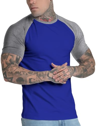 YCHSXAIZ Herren Casual Slim Fit Raglan Kontrast Baumwolle Kurzarm Baseball Jersey Tshirts Color Blau-Hellgrau Size M von Ychnaim