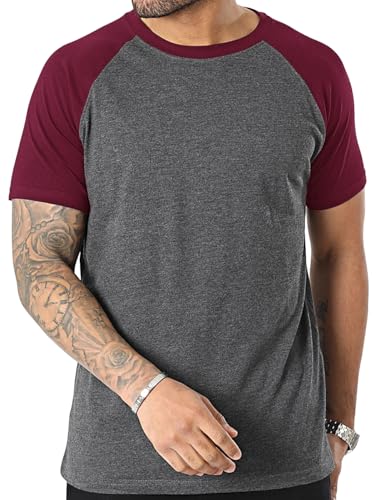 YCHSXAIZ Herren Casual Slim Fit Raglan Kontrast Baumwolle Kurzarm Baseball Jersey Tshirts Color Dunkelgrau-Weinrot Size L von Ychnaim