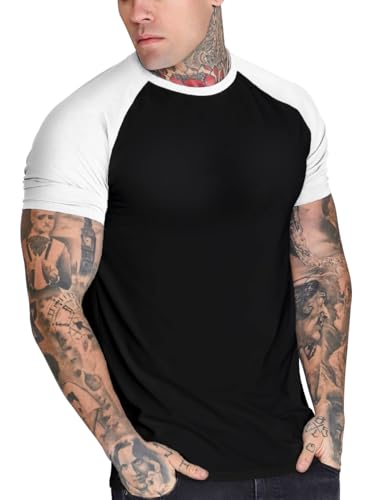 YCHSXAIZ Herren Casual Slim Fit Raglan Kontrast Baumwolle Kurzarm Baseball Jersey Tshirts Color Schwarz-Weiß Size XL von Ychnaim