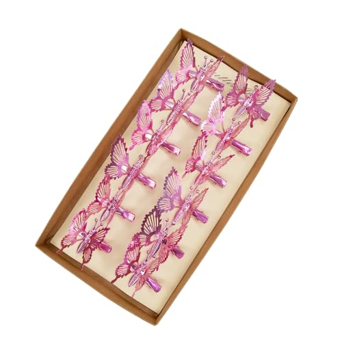 YCHTEWY 12 Stück bewegliche 3D-Schmetterlings-Haarspangen, Metall, goldfarben, bewegliche Flügel, Schmetterlings-Haarschmuck, Haarspangen für Damen und Mädchen (C Pink) von YCHTEWY