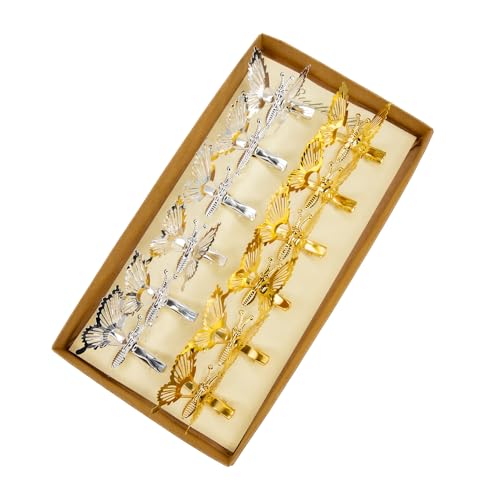YCHTEWY 12 Stück bewegliche 3D-Schmetterlings-Haarspangen, Metall, goldfarben, bewegliche Flügel, Schmetterlings-Haarschmuck, Haarspangen für Damen und Mädchen (E Silber/Gold) von YCHTEWY