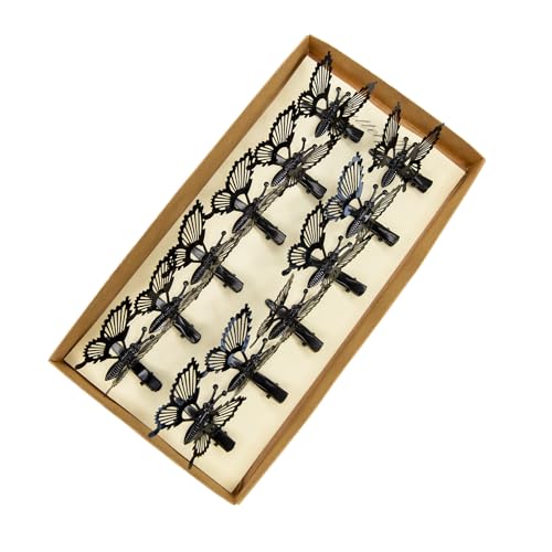 YCHTEWY 12 Stück bewegliche 3D-Schmetterlings-Haarspangen aus Metall, goldfarben, bewegliche Flügel, Schmetterlings-Haarschmuck, Haarspangen für Damen und Mädchen (D-Schwarz) von YCHTEWY