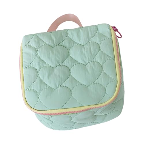 Kosmetik-Organizer mit Herzmuster, für Reisen oder den täglichen Gebrauch, geräumige Make-up-Tasche mit Reißverschluss und Griff, grün von YCHUCH