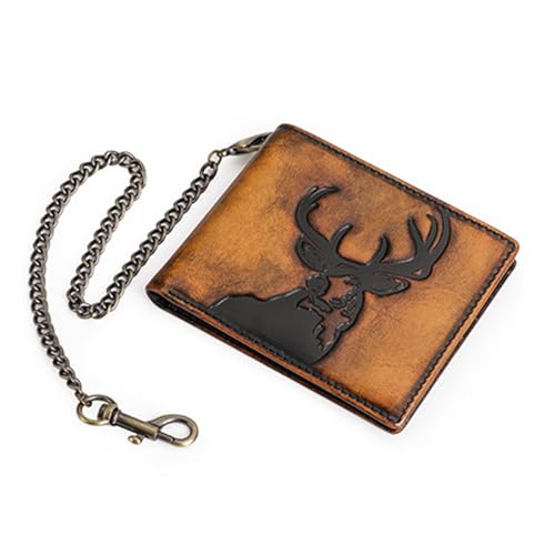 Unisex-Geldbörse im Vintage-Stil mit einzigartiger, handbrünierter Oberfläche und diebstahlsicherer Metallkette, PU-Leder von YCHUCH