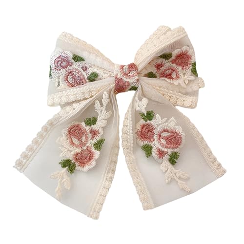 YCHUCH Spitzenschleifen, elegante 2000er-Jahre, Seitenclip, Schleifen, Haarspange, süße Mädchen, Blumenstickerei, Blume, große Schleife von YCHUCH