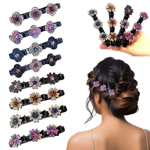 YCHYAN 8 Stück Kolibri Haarspange mit Kristallblume, Glitzer Kristal Entenschnabel Haarschmuck, Vierblättriges Doppelschicht Haarspangen, Geeignet für Frauen und Mädchen von YCHYAN