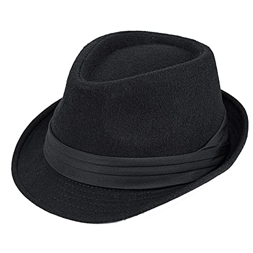 Kinder Jungen Kurzer Rand Frdoras Trilby-Hut Klassischer Filz Gangster-Manhattan Hut für 4-8 Jahre alt, schwarz, 4-8 Jahre von YCMI