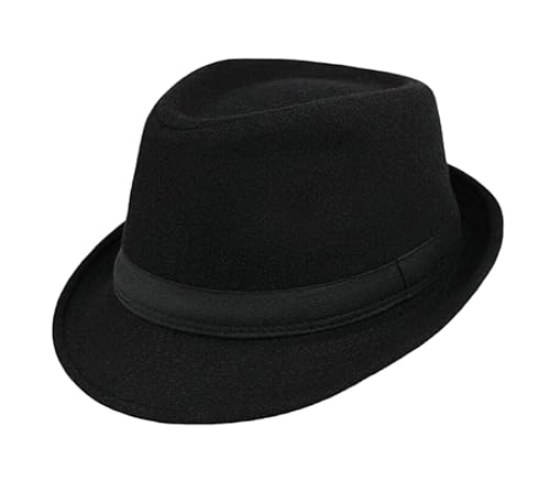 Klassischer Fedora-Hut für Herren, Filz, Manhattan-Gangster-Trilby mit Band, Unisex, strukturiert, Trilby-Fedora-Hut (S-M), schwarz 2, MEDIUM von YCMI