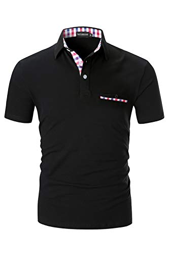 YCUEUST Herren Poloshirts Kurzarm Basic Polohemd Sommer Polo Shirt Schwarz Medium von YCUEUST