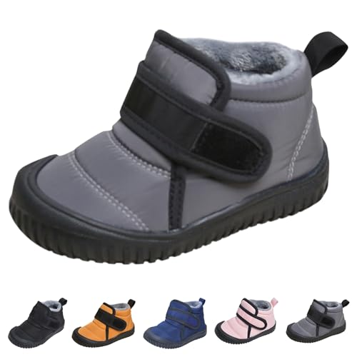 YCYATS Barfussschuhe Kinder Winter Wasserdicht, Outdoor Warm Gefüttert Winterstiefel Ergonomische Barfuß Winterschuhe (Grey, Kleinkind, Herren, 21, Numerisch, EU Schuhgrößensystem, M) von YCYATS