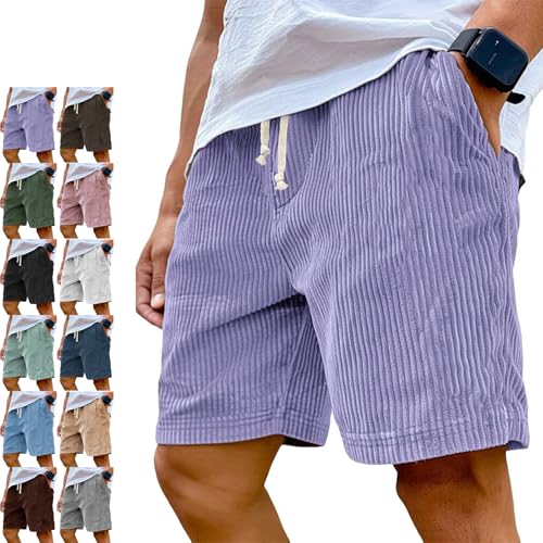 YCYATS Cord Shorts Herren, elastischer Kordelzugbund mit Seitentaschen und atmungsaktivem Material, für lässigen Sommer (DE/NL/SE/PL, Alphanumerisch, M, Regular, Regular, Lila) von YCYATS