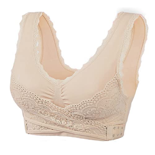 YCYATS Korsett BH, Comfy Korsett-BH Front Cross Side Buckle Lace Bras, Ultra Lift Komfort BH ohne Stützdraht (2XL, Beige) von YCYATS