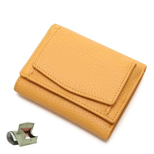 YCYATS Mini-Geldbörse für Damen und Herren, RFID-blockierendes Kartenetui aus echtem Leder, kompaktes, schlankes Design mit großem Fassungsvermögen (Gelb) von YCYATS