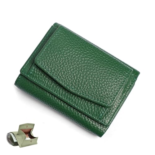 YCYATS Mini-Geldbörse für Damen und Herren, RFID-blockierendes Kartenetui aus echtem Leder, kompaktes, schlankes Design mit großem Fassungsvermögen (Grün) von YCYATS