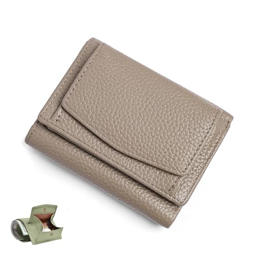 YCYATS Mini-Geldbörse für Damen und Herren, RFID-blockierendes Kartenetui aus echtem Leder, kompaktes, schlankes Design mit großem Fassungsvermögen (HELLGRAU) von YCYATS