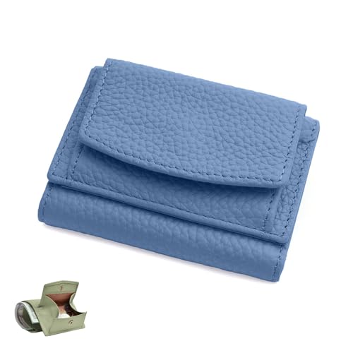 YCYATS Mini-Geldbörse für Damen und Herren, RFID-blockierendes Kartenetui aus echtem Leder, kompaktes, schlankes Design mit großem Fassungsvermögen (Hellblau) von YCYATS