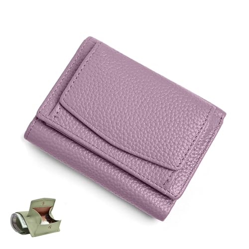 YCYATS Mini-Geldbörse für Damen und Herren, RFID-blockierendes Kartenetui aus echtem Leder, kompaktes, schlankes Design mit großem Fassungsvermögen (Hellviolett) von YCYATS