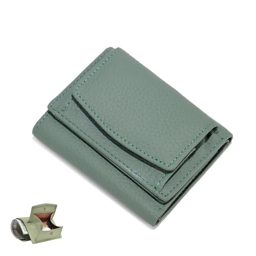 YCYATS Mini-Geldbörse für Damen und Herren, RFID-blockierendes Kartenetui aus echtem Leder, kompaktes, schlankes Design mit großem Fassungsvermögen (Jadegrün) von YCYATS