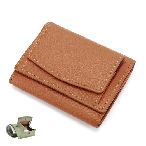 YCYATS Mini-Geldbörse für Damen und Herren, RFID-blockierendes Kartenetui aus echtem Leder, kompaktes, schlankes Design mit großem Fassungsvermögen (Kaffee) von YCYATS