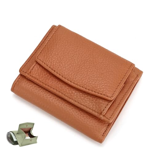 YCYATS Mini-Geldbörse für Damen und Herren, RFID-blockierendes Kartenetui aus echtem Leder, kompaktes, schlankes Design mit großem Fassungsvermögen (Orange) von YCYATS