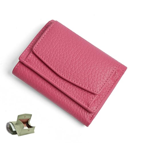 YCYATS Mini-Geldbörse für Damen und Herren, RFID-blockierendes Kartenetui aus echtem Leder, kompaktes, schlankes Design mit großem Fassungsvermögen (Rosa) von YCYATS