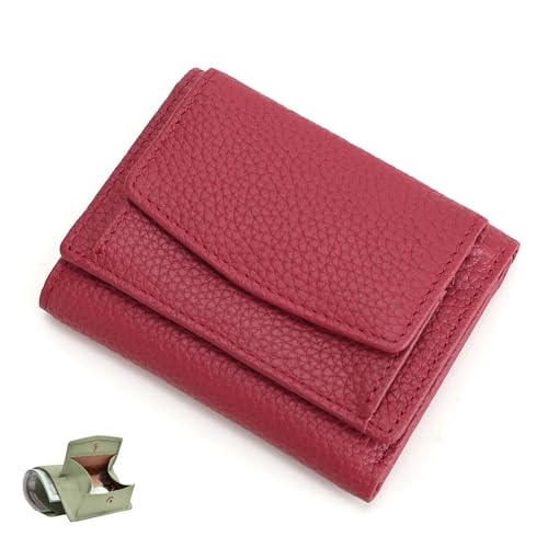 YCYATS Mini-Geldbörse für Damen und Herren, RFID-blockierendes Kartenetui aus echtem Leder, kompaktes, schlankes Design mit großem Fassungsvermögen (Rot) von YCYATS