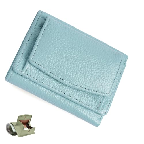 YCYATS Mini-Geldbörse für Damen und Herren, RFID-blockierendes Kartenetui aus echtem Leder, kompaktes, schlankes Design mit großem Fassungsvermögen (Seeblau) von YCYATS