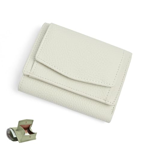 YCYATS Mini-Geldbörse für Damen und Herren, RFID-blockierendes Kartenetui aus echtem Leder, kompaktes, schlankes Design mit großem Fassungsvermögen (Weiß) von YCYATS