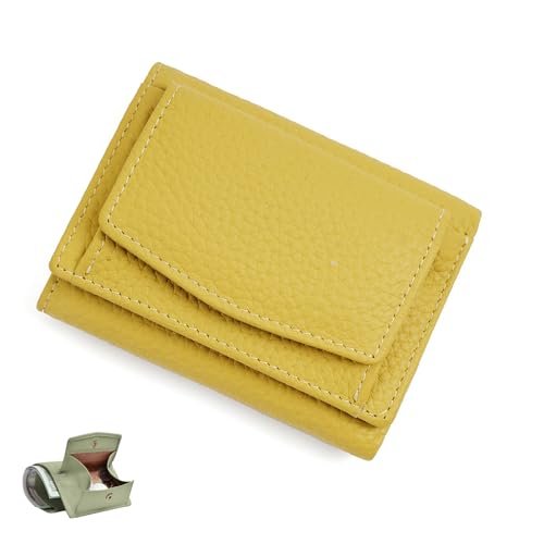 YCYATS Mini-Geldbörse für Damen und Herren, RFID-blockierendes Kartenetui aus echtem Leder, kompaktes, schlankes Design mit großem Fassungsvermögen (Zitronengelb) von YCYATS