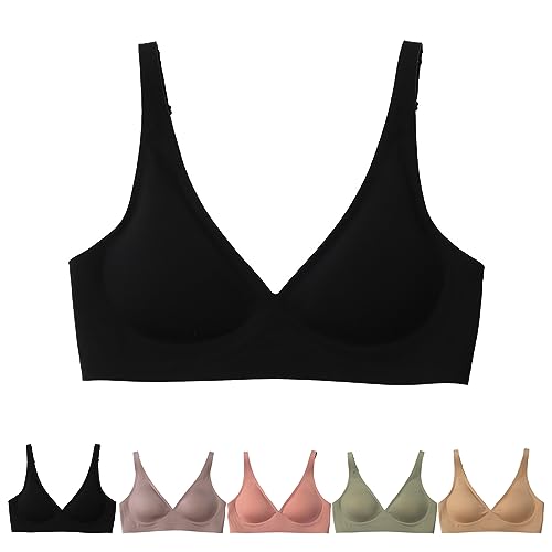 YCYATS Nubelle BH, Nubelle - Nahtloser Komfort BH, Nubelle Nahtloser BH, Glatter BH Ohne Bügel mit tiefem V-Ausschnitt (DE/NL/SE/PL, Alphanumerisch, L, Regular, Regular, Standard, Schwarz) von YCYATS