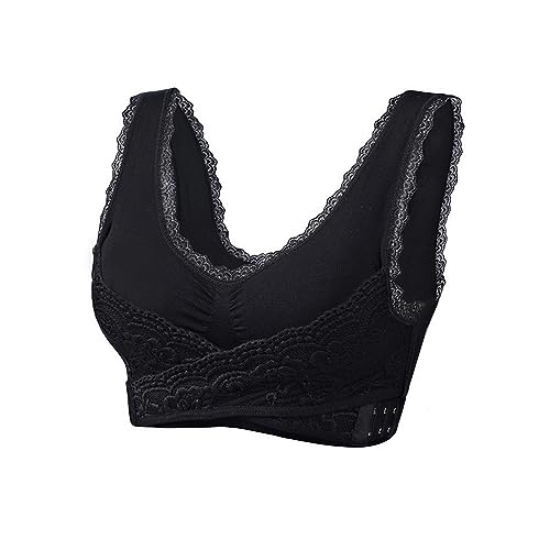 YCYATS Suess Gute BH, Schlanker Push Up BH aus Dünner Spitze mit und Seitlicher Kreuzschnalle für Damen Sport/Fitness (DE/NL/SE/PL, Alphanumerisch, XL, Regular, Regular, Schwarz) von YCYATS