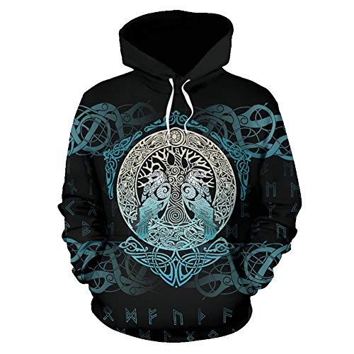 Nordic Viking Yggdrasil und Rabe Tattoo 3D Gedruckt Trainingsanzug Hoodie Unisex Langarm Streetwear Casual Kapuzenpullover Sweatshirt Gr. 6X-Large, Hoodie von YCYR
