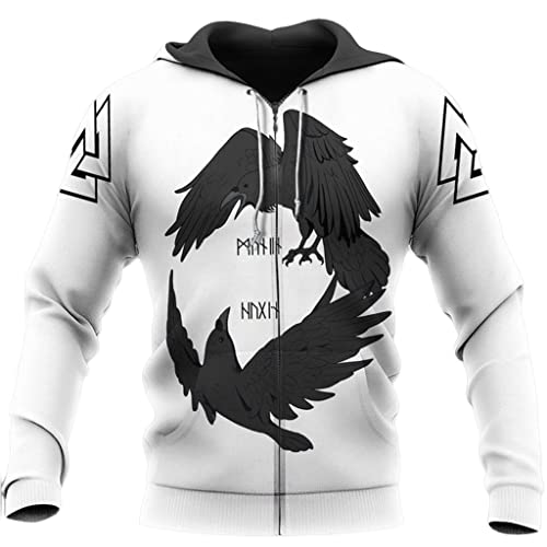 Wikinger Kapuzenpullover Odins Raben Hugin und Munin Valknut Pullover Sweatshirt, Unisex 3D Gedruckte Tätowierungen Casual Mode Harajuku Streetwear,Zipper,L von YCYR