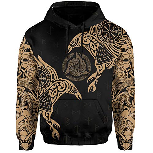 YCYR 3D Gedruckte Nordic Viking Yggdrasil Und Ravens Tattoo Trainingsanzug Hoodie, Unisex Langarm Streetwear Casual Hooded Pullover Sweatshirt,Brown Hoodie,2XL von YCYR