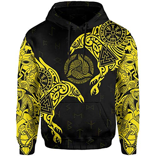 YCYR 3D Gedruckte Nordic Viking Yggdrasil Und Ravens Tattoo Trainingsanzug Hoodie, Unisex Langarm Streetwear Casual Hooded Pullover Sweatshirt,Yellow Hoodie,7XL von YCYR